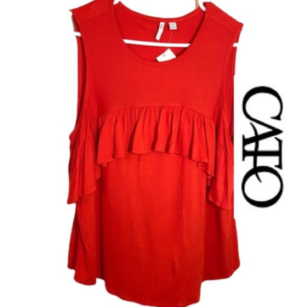 CATO Ruffled Orange-Red Tank Top Size 18/20 Super Soft & Stretchy